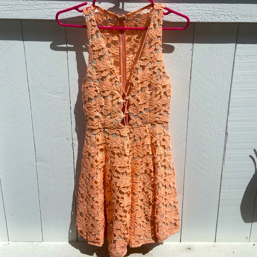 Lace cutout deep V mini dress